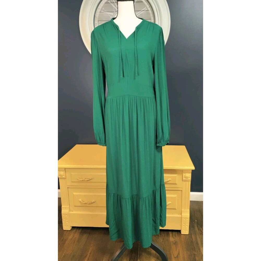 Maxi Dress Women's Medium Tall Victorian Jade 100% Rayon Long Sleeve Prairie